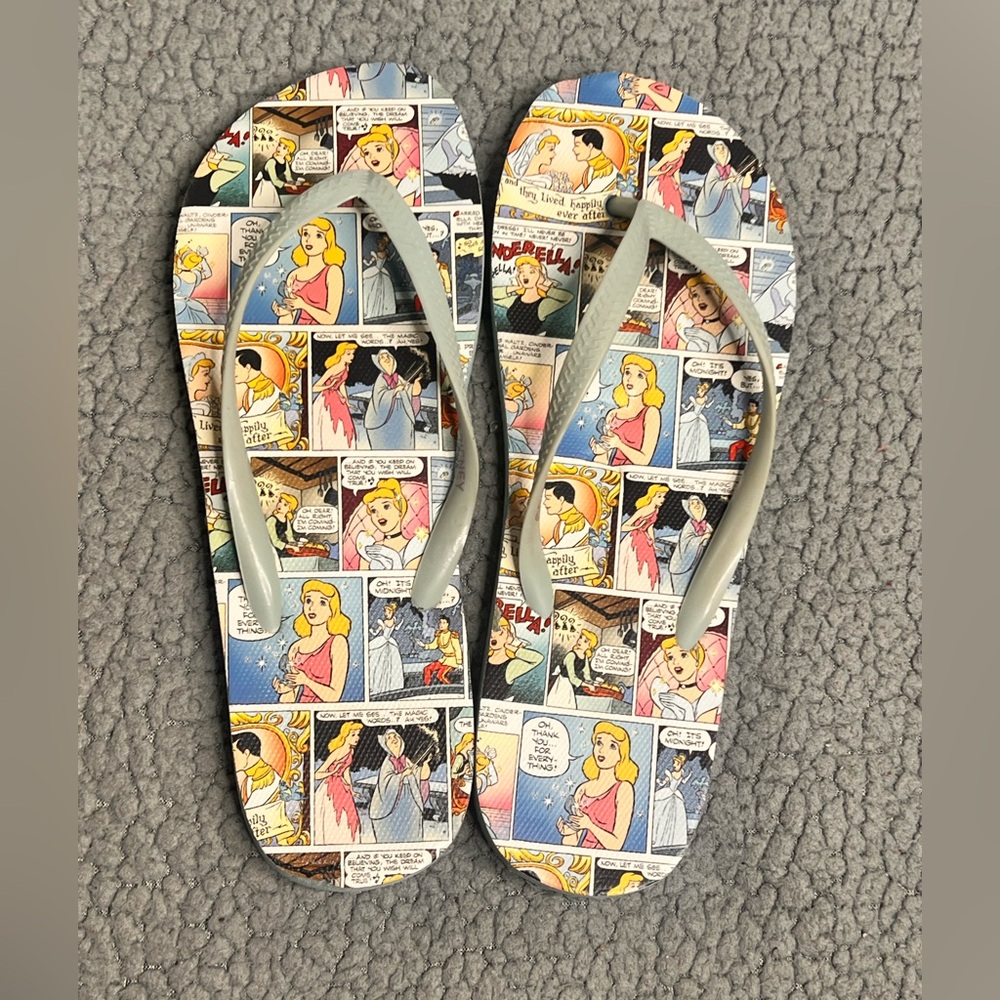 Disney‎ Cinderella Comic Flip Flops Blue Womens Size 8.5
